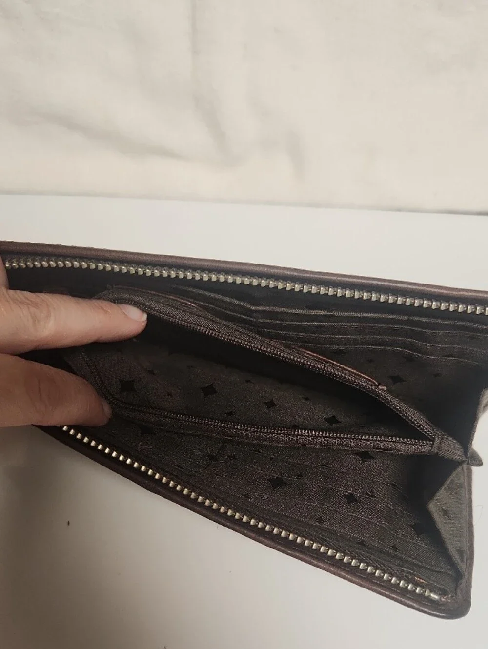 Fossil Dark Brown Leather Wallet with Snakeskin Accent